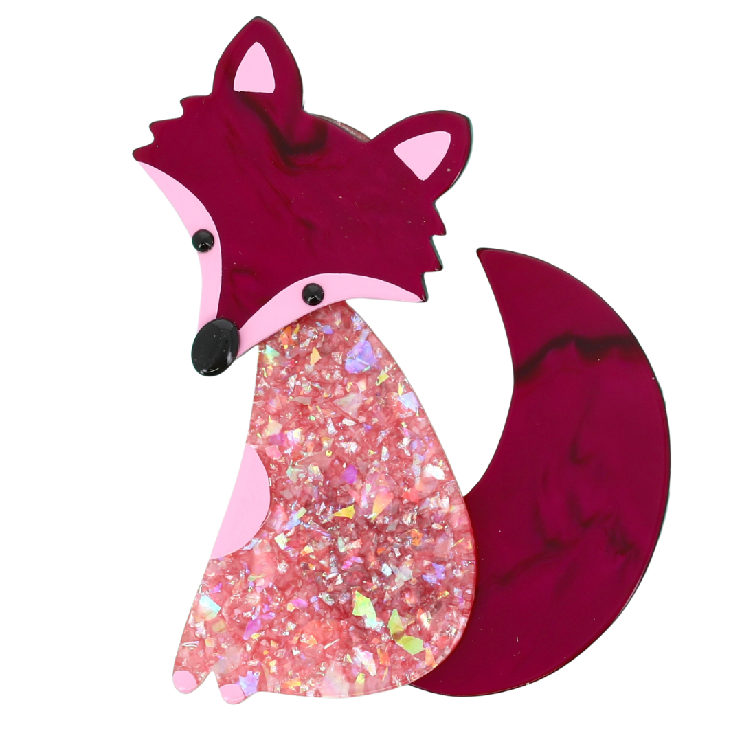  Brilliant Rose and Cyclamen Ladyfox Fox Brooch