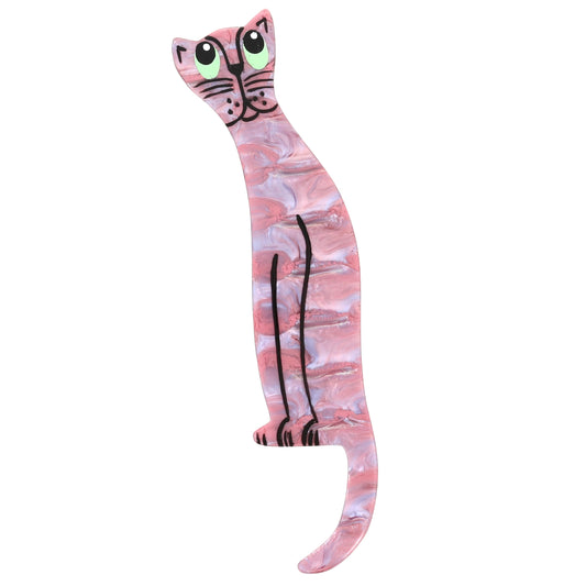 Pink and Grey Boreal Spaghetti Cat Brooch (green eyes)