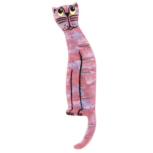 Pink and Grey Boreal Spaghetti Cat Brooch (yellow eyes)