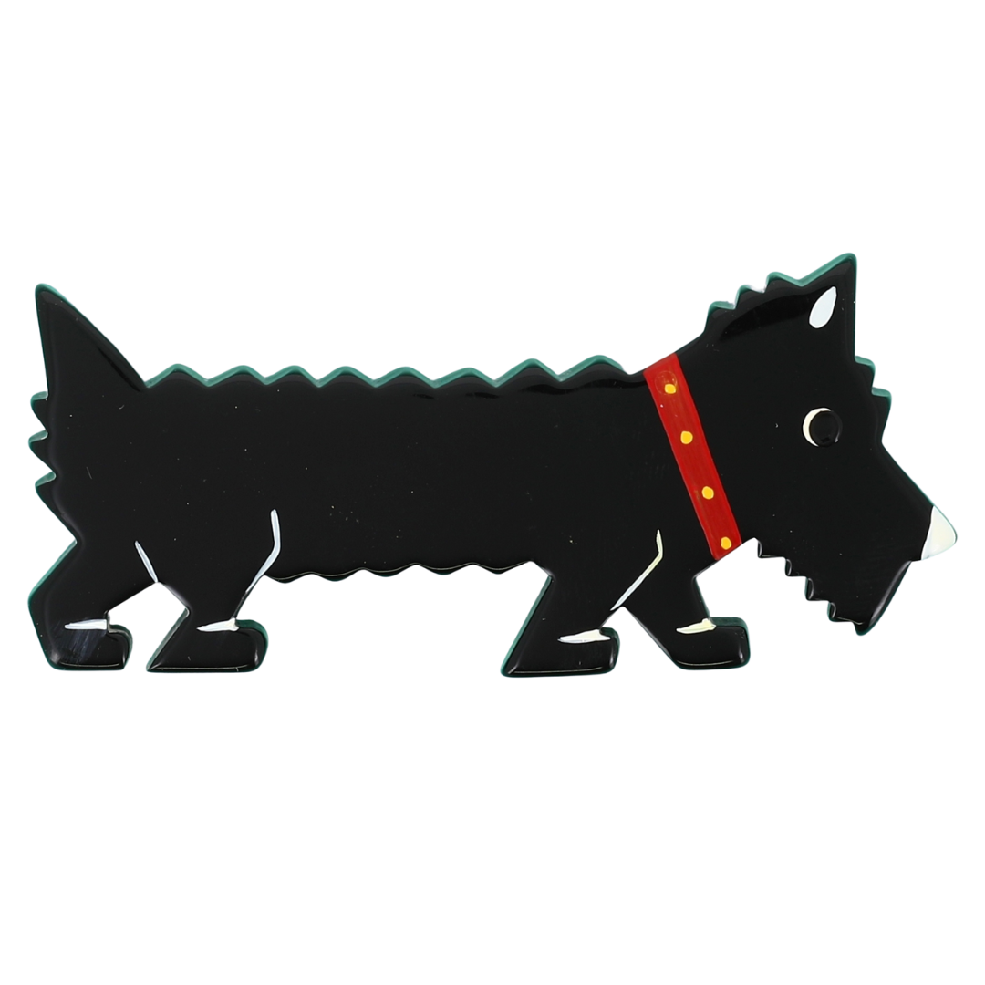 Black Titane Westie Dog Brooch in galalith