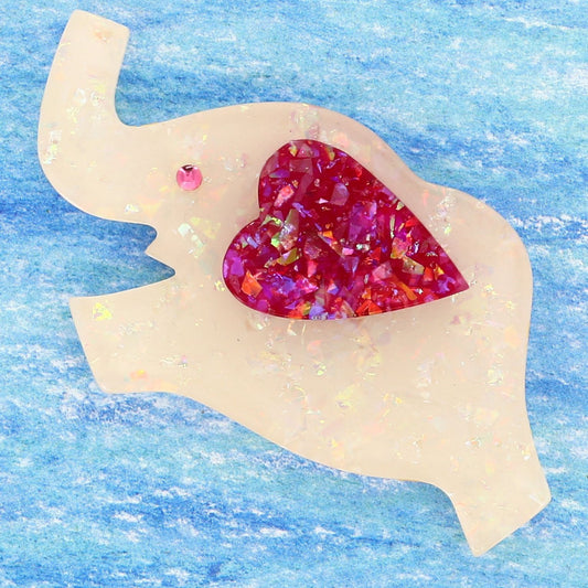 Brilliant White and Brilliant Fuchsia Elephant Heart Brooch