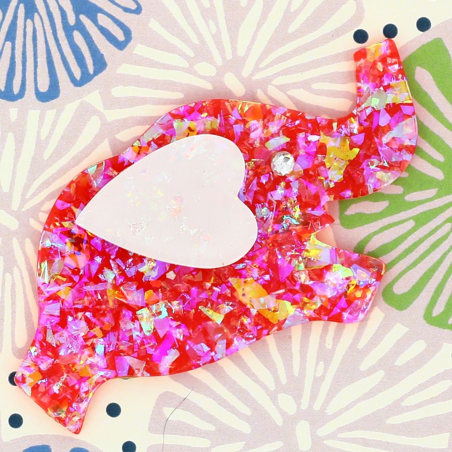 Brilliant Pink and White Elephant Heart Brooch