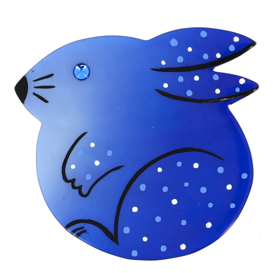 Blue Round Rabbit Brooch (large)