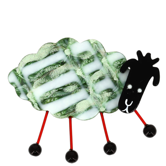 White and Green Sheep Brooch