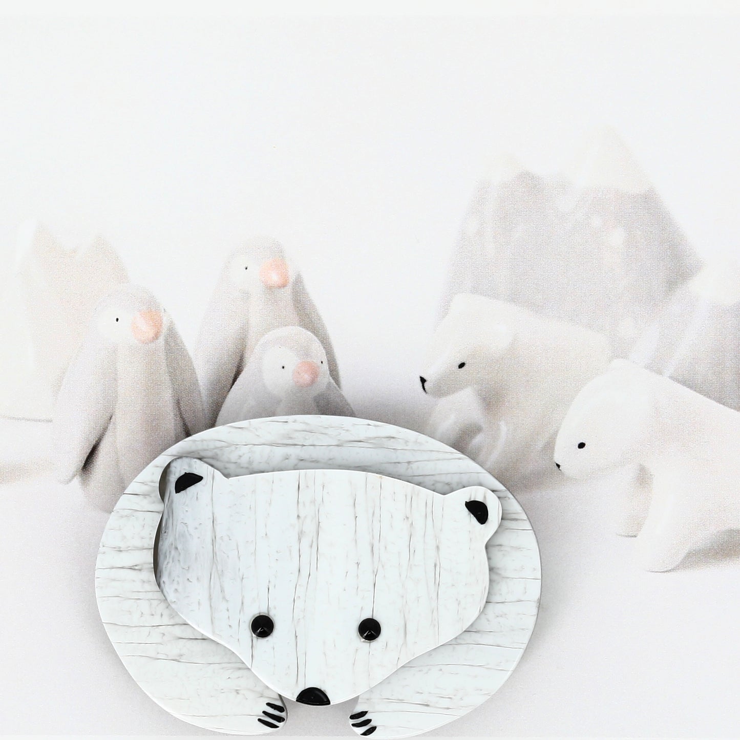 White Polar Bear Brooch with a gray thread