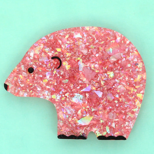 Shiny Pink Round Bear Brooch