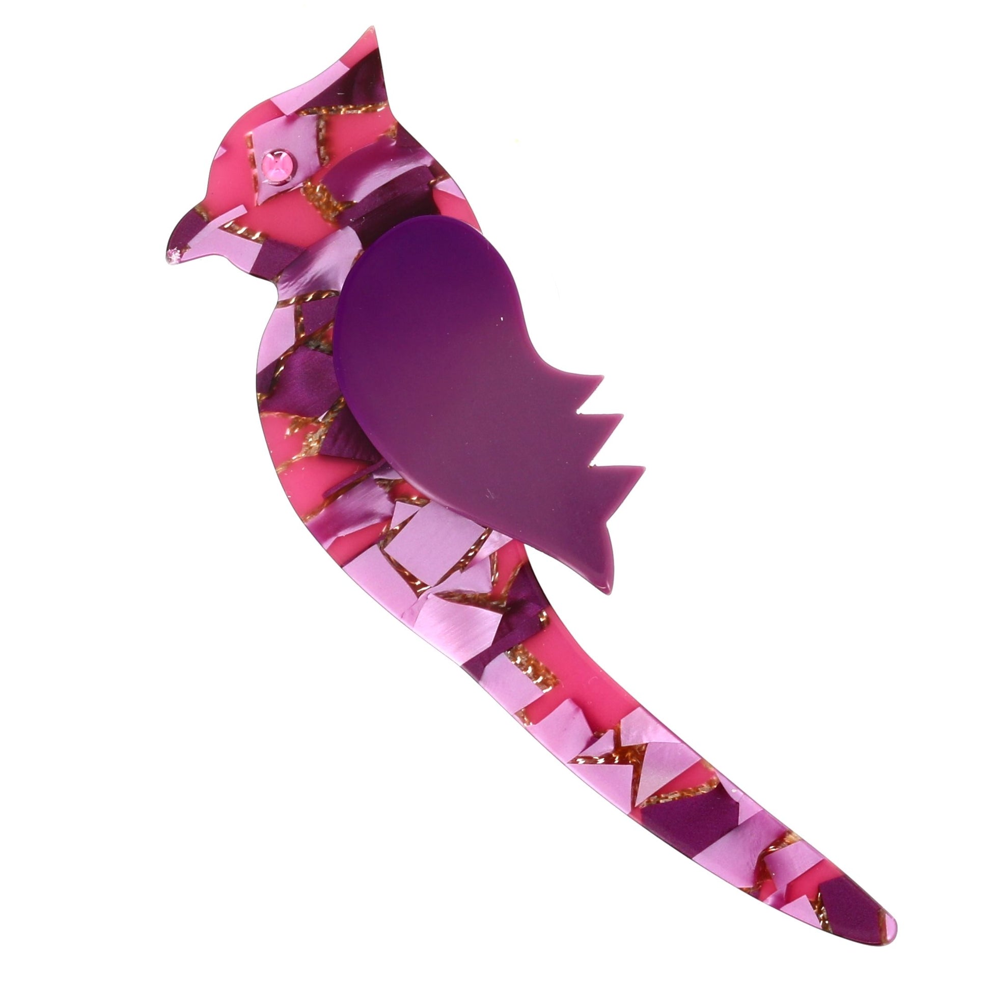 Purple Mosaïque Zazy Bird Brooch