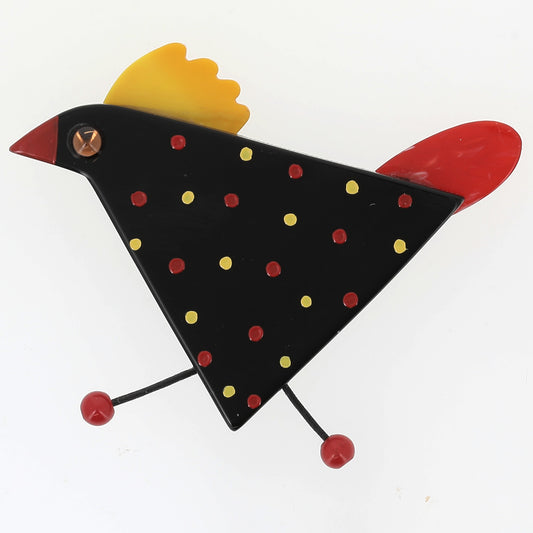 Black, yellow and red Cocotte Hen Brooch