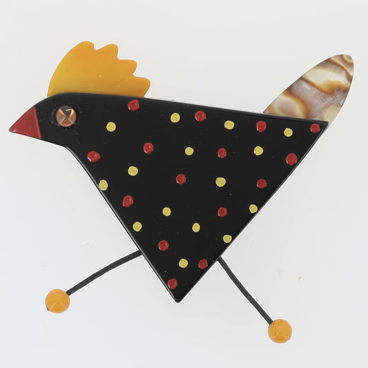 Black, yellow and beige Cocotte Hen Brooch